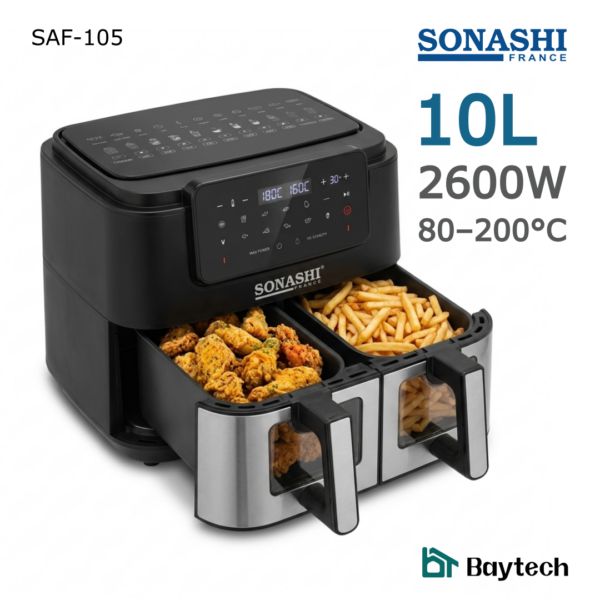AIR FRYER SONASHI 10L 2 BAG DIGITAL 2600W 